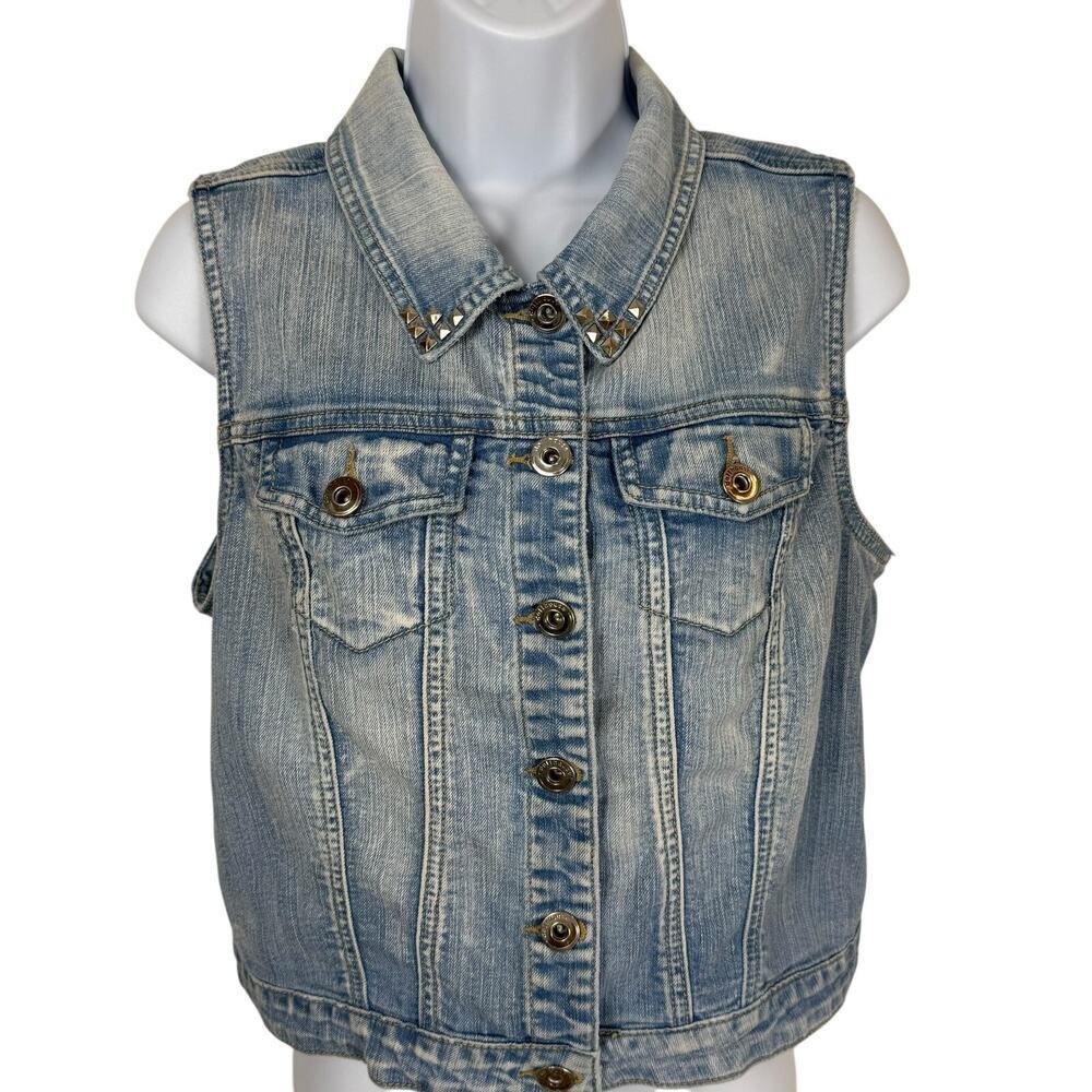 Dollhouse Vest Womens Medium Blue Denim Jean Biker Punk Festival Western Cowgirl
